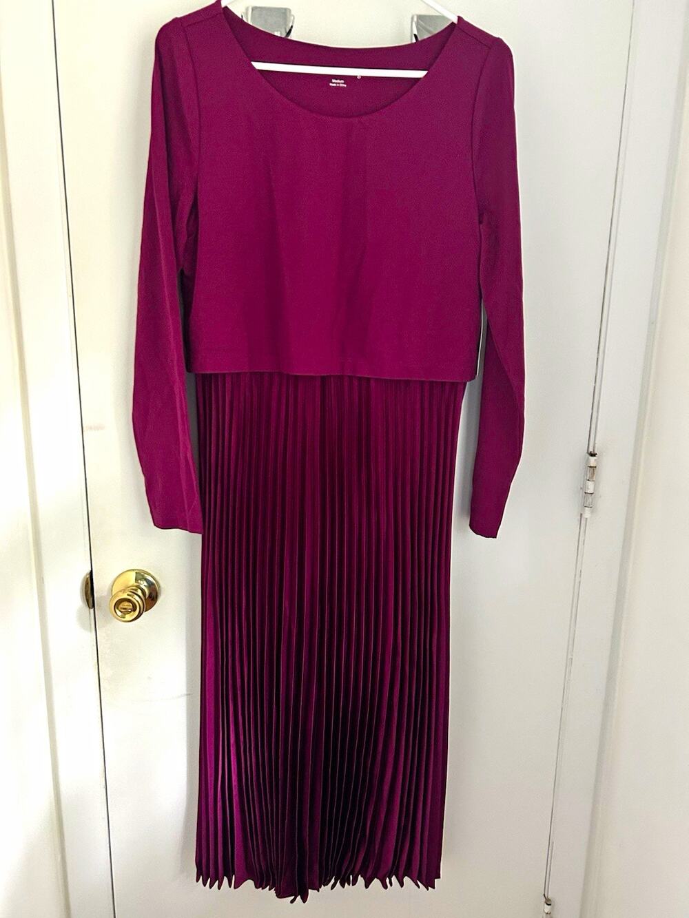Soft Surroundings Purple Knit Fit & Flare Pleated Midi Scoop Neck Dress M